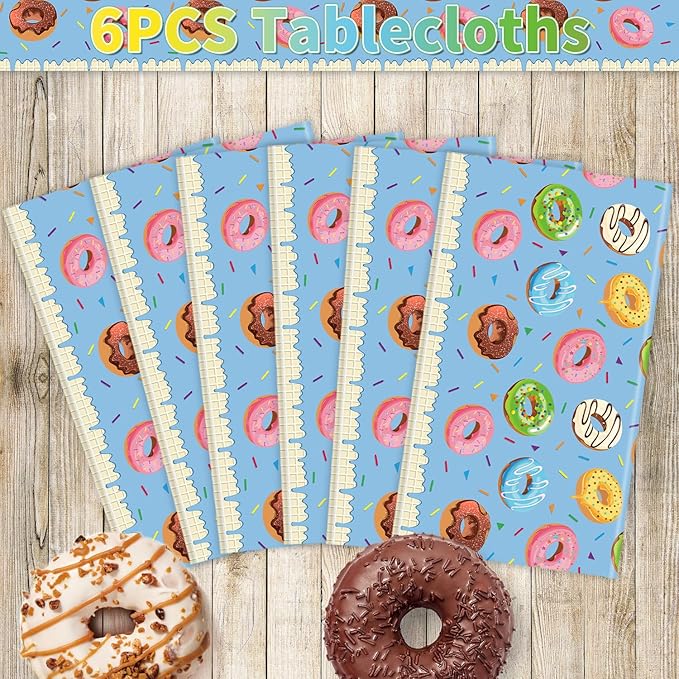 6 Pack Donut Party Tablecloth Sprinkle Donut Theme Party Decorations Blue Ice Cream Table Cloth Doughnut Table Covers for Baby Shower Afternoon Tea Ice Cream Birthday Supplies 51 x 86 in