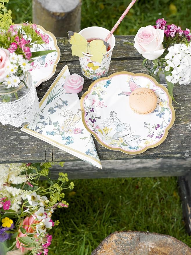 Talking Tables 50pcs Fairy Party Wildflower Decorations Disposable Tableware Butterfly Bunting, Paper Cups, Plates Pretty Napkins Kids Birthday, Mother's Day, Afternoon Tea, Baby Shower for 16 Guests