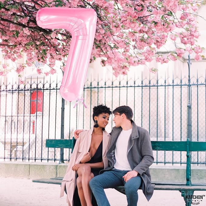 KatchOn, Light Pink Giant Number 7 Balloon - 40 Inch, Pink 7 Balloon for 7th Birthday Decorations for Girls