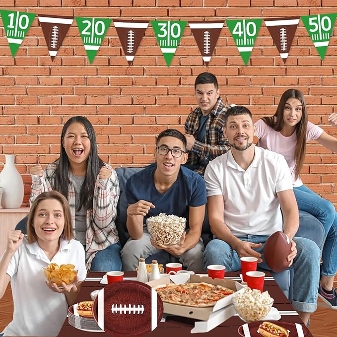 50PCS Football Plates, Large 9 x 11 inch Football Shaped Disposable Paper Plates for Football Birthday & Tailgate Party Decorations