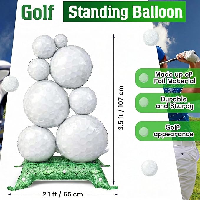 Soulchen 2 Pcs 3.5 ft Giant Self Standing Golf Balloons Freestanding Foil Balloons for Golf Birthday Party Decoration Team Celebration Decor Backyard BBQ Sports Themed Party Supplies