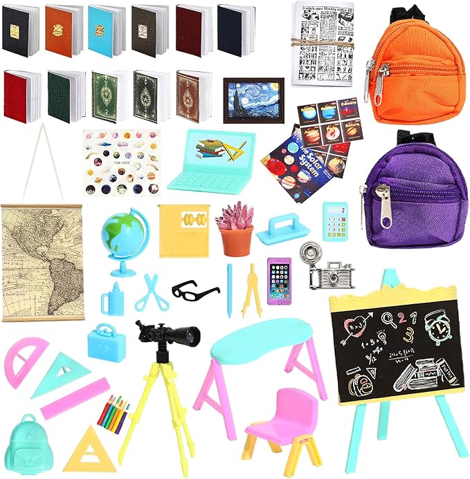 ONEST 50 Pieces Mini House School Supplies Mini School Accessories Miniature House Home Miniature Model DIY Accessories