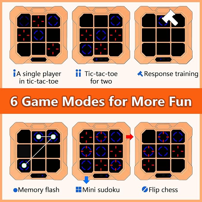 Tic Tac Toe，Four in One Handheld Puzzle Game Machine Exercise Memory, Portable Pocket Game, Suitable for Christmas and Birthday Gifts for Children Aged 6 and Above (Blue)