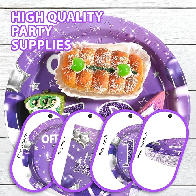 96Pcs 13th Birthday Decorations for Girls Purple Silver Official Teen 13th Plates and Napkins Sets Lavender Glitter 13 Year Old Party Decorations for Kids Official Teenager Birthday Favors Serve 24