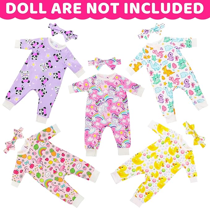 K.T. Fancy 5 Sets Baby Doll Accessories and Baby Doll Clothes with Butterfly Headbands for 14-18 Inch Dolls,10 Pcs in Total