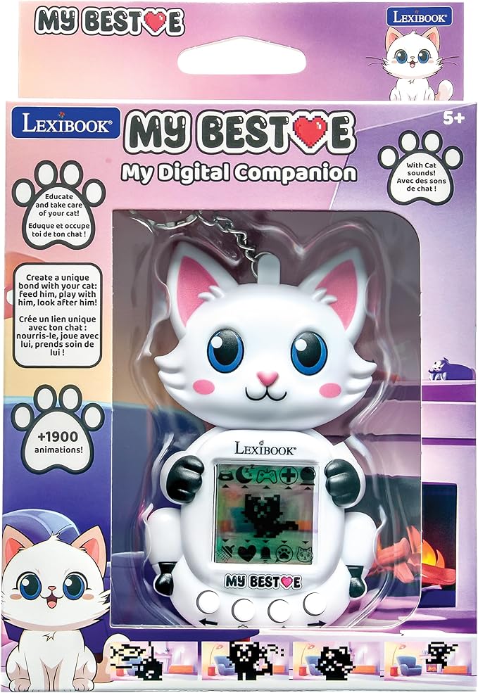 Lexibook, My Best-E Chat – Virtual Pet Console, 1900+ Animations, 3 Mini Games, Compact and Lightweight Keychain Format, JLMBCAT