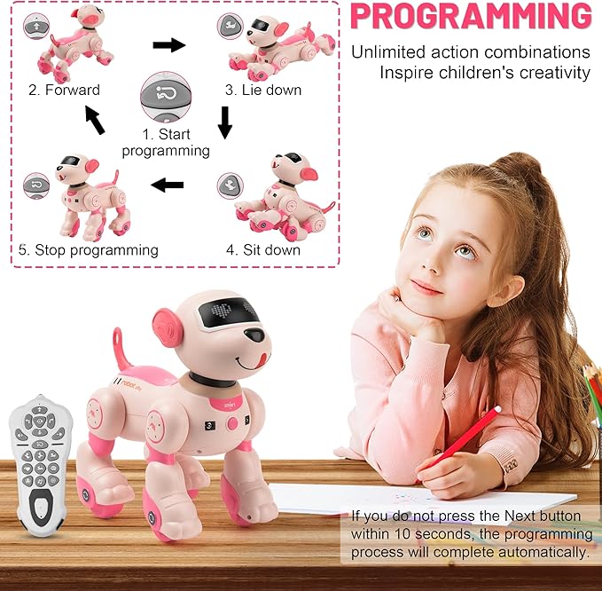 Voice&Remote Control Robot Dog Toy: Programmable Voice Robotic Puppy for Kids Smart Interactive Robot Dog Dancing Singing Stunt Animal Toy for Toddler Toys 3-8 Year Gift