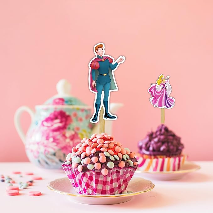 "Sleepin Beauty Cupcake Topper – Princess Fairy Tale Theme Birthday Decorations for Girls – Cute Party Cupcake Picks for Birthday Celebration, Princess Party Supplies & Cake Table Décor"