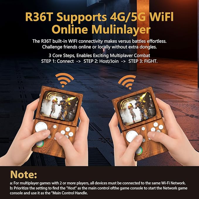 R36T Retro Gaming Console, 3.5'' IPS Screen, Open Source System Support WI-FI Download Multiple Emulator, WiFi Networked Fighting, Portable Gaming Player for Travel with Portable Case(Wood Brown)