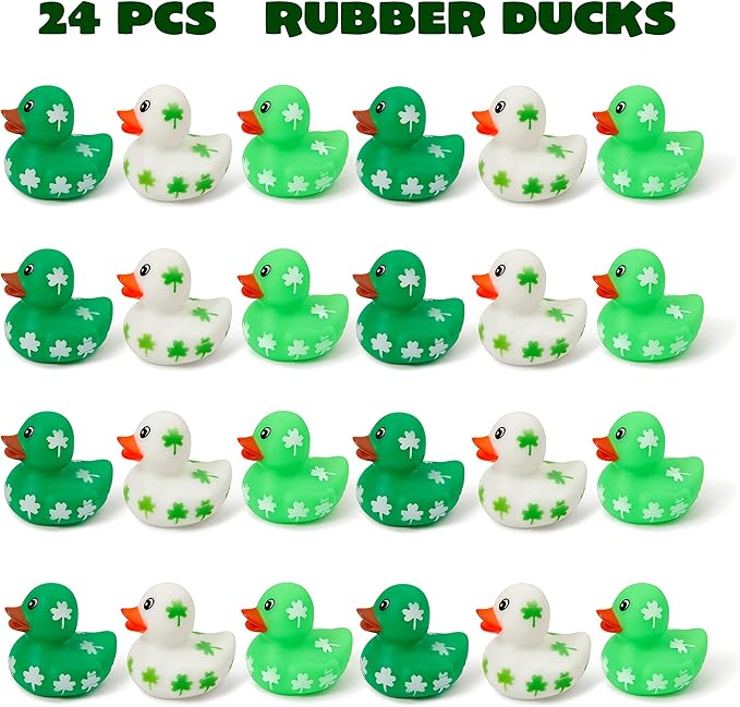JOYIN 24 Pcs St.Patrick's Day Rubber Ducks Bulk for Patrick's Party Supplies, Green Shamrock Ducks for Kids Accessories Party Favors