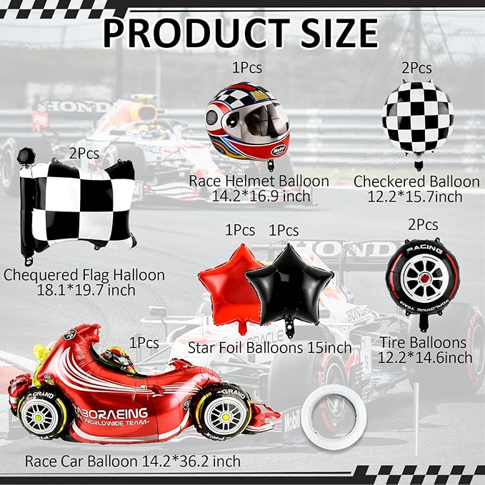 Race Car Balloons 10 pcs Tire Wheel Balloons Chequered Flag Balloons Helmet Tyre Racing Balloon Race Car Birthday Party Decorations