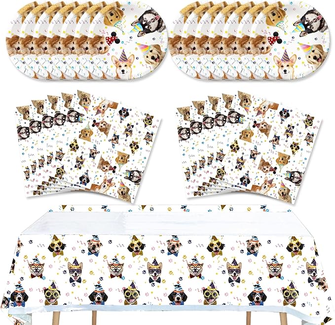 41pcs Dog Party Supplies,Pet Dog Birthday Party set Include dessert plate,Napkin and Tablecloth,Used for Dog Birthday Party Decoration