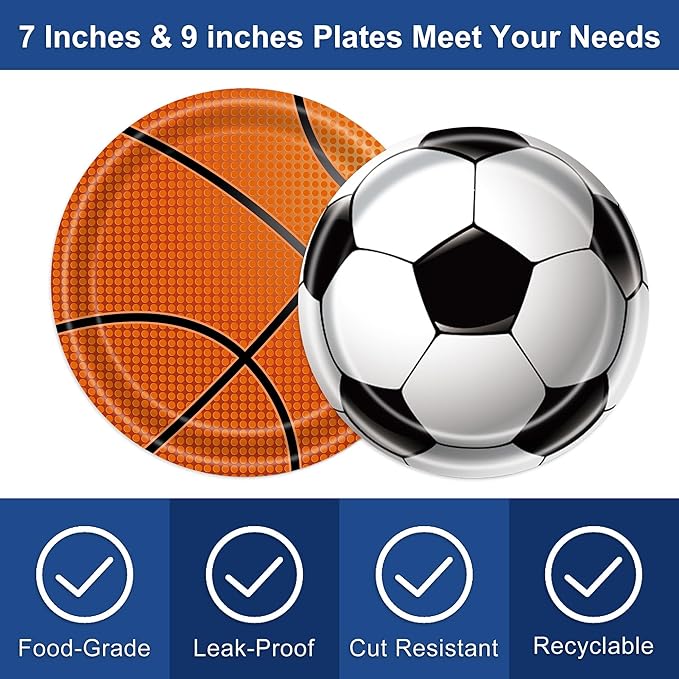 Sports Birthday Party Decorations, Sports Theme Party Supplies, Include Plates, Cups, Napkins, Soccer Basketball Baseball Football Theme Dinnerware (Serve 20)
