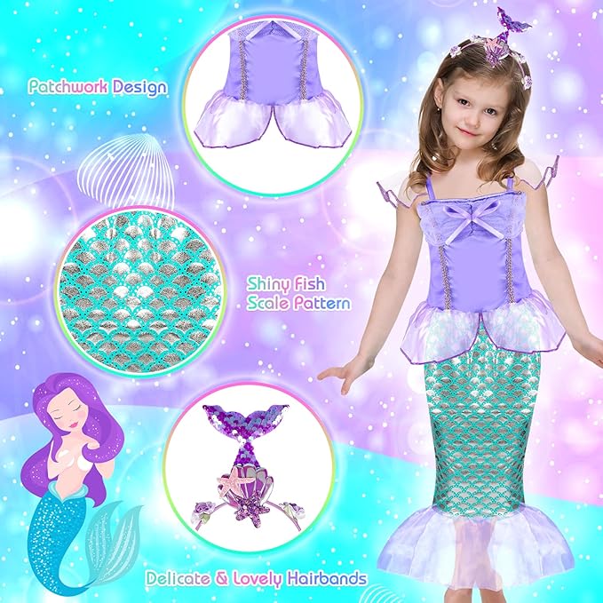 Princess Dress Up, Dress Up Clothes for Girls 3-6, Cosplay Princess Costume Gift Set with Princess Dresses and Princess Toys, Pretend Play Toddler Girl Toys, Halloween Christmas Birthday Gift