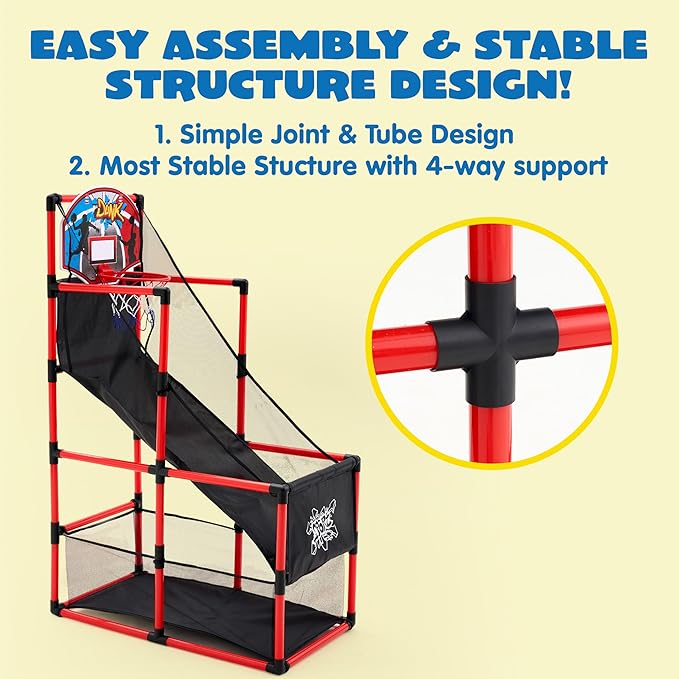 JOYIN Red Arcade Basketball Game Set, Indoor Basketball Hoop for Kids 3 to 12 Years Old, Easy Set Up Sports Toy with 4 Balls, Gifts for Boys and Girls