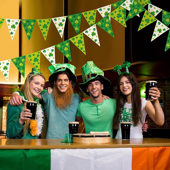HESTYA 5 Pcs 49ft St. Patrick's Day Banner Luck Green Shamrock Garland Banner Irish National Day Pennant Banners Triangle Flags Patrick's Decorations for Outdoor Indoor Home Irish Party Supplies