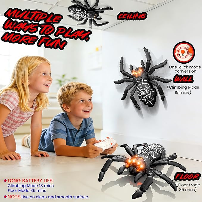 Wall Climbing Remote Control Spider Robot Toys, Climbs Walls&Ceilings|360°Stunts, 2.4GHz Remote|Gifts for Kids 3-12 Year Olds|Spider-Themed Prank Toy, STEM Educational Tech Toy for Indoor&Outdoor Play
