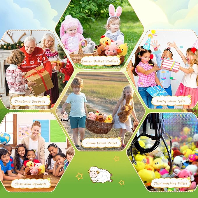 6 Pcs Farm Animals Toys 7 Inch Horse Sheep Cow Duck Chick Pig Large Stuffed Animals Bulk for Woodland Baby Showers Party Decor Birthday Gifts Classroom Teacher Student Awards
