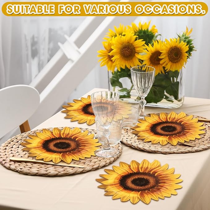 50 Pcs Sunflower Paper Plates Sunflower Shaped Plates Sunflower Baby Shower Party Supplies Sunflower Print Theme Plate for Birthday Baby Shower Bridal Shower Spring Garden Party Decorations
