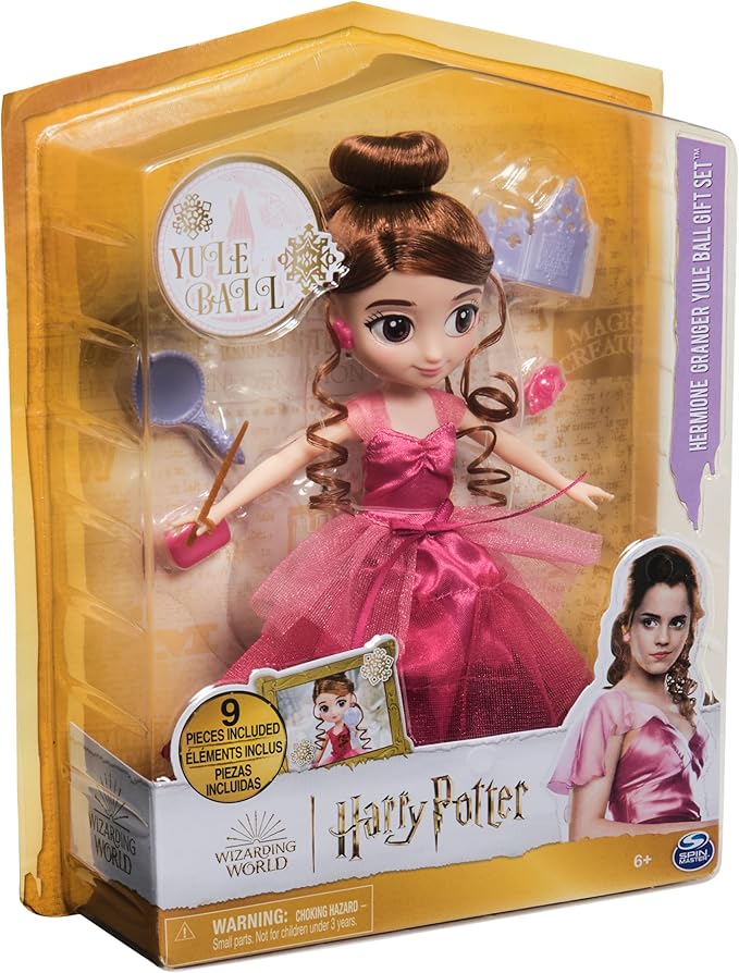 Wizarding World Harry Potter, 8-inch Hermione Granger Doll 9-Piece Yule Ball Gift Set with Doll Accessories, Kids Toys for Ages 6 and up