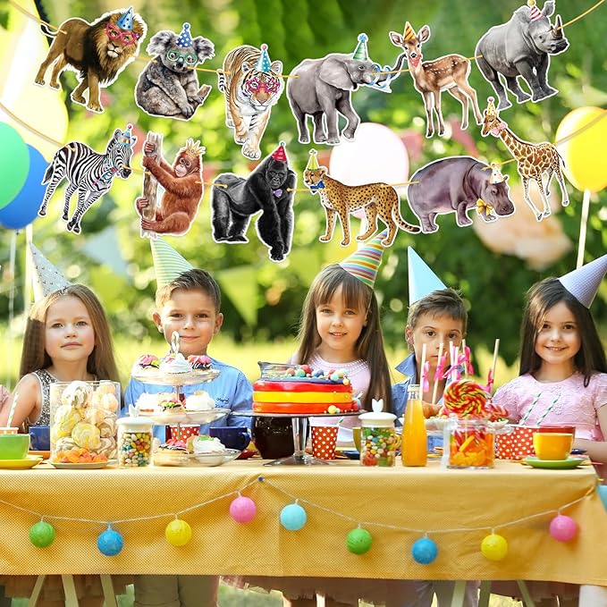 Safari Animals Happy Birthday Banner Jungle Theme Decor Party Decorations Party Supplies Birthday Decor Decorations for Women Men Baby Showre Zoo Garland