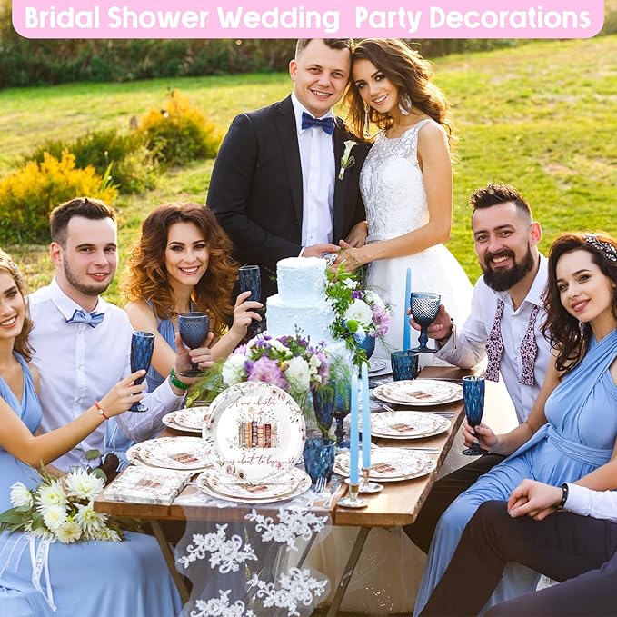 168 Pcs A New Chapter Is About to Begin Baby Shower Tableware Set, Storybook Baby Shower Decorations Floral Bridal 9" 7" Paper Plates Cups Napkins Party Supplies, Book Wildflower Dinnerware