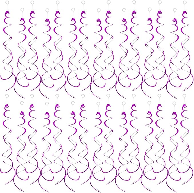 30 Pieces Hanging Swirl Party Decorations Foil Decorations Ceiling Swirl Spiral Hanging Plastic Streamer for Ceiling Birthday Graduation Wedding Celebration Baby Shower Party Supply (Deep Purple)