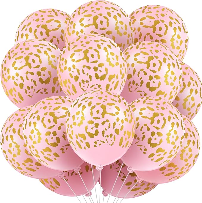 Gejoy 50 Pcs Cheetah Balloons Leopard Print Balloons 12 Inch Spots Latex Leopard Jungle Animal Decorations for Cheetah Zoo Theme Birthday Party Supplies (Pink)
