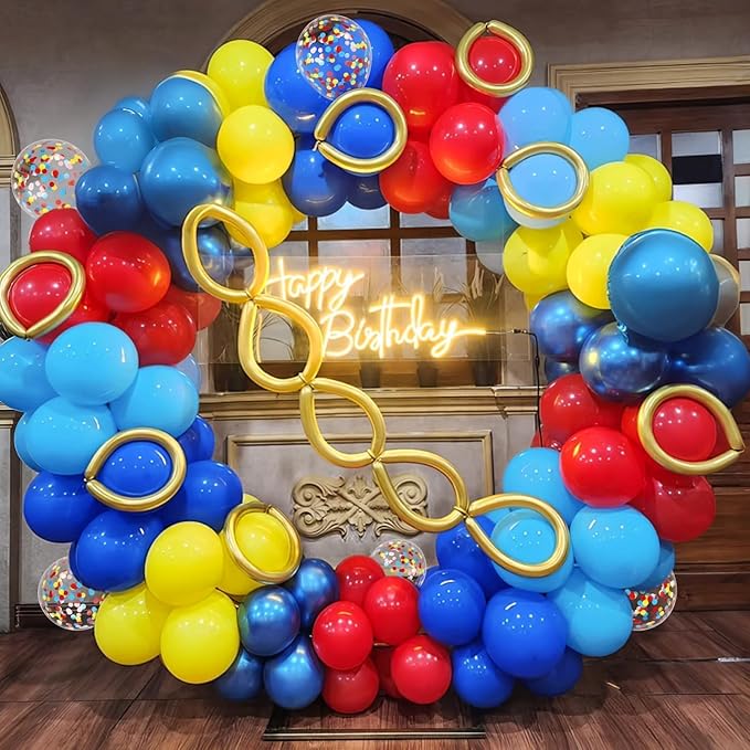 Red Blue Yellow Balloons, 60pcs 12 Inch Royal Light Blue Yellow Red Confetti Colorful Latex Party Balloons for Theme Birthday Decorations Party Baby Shower Supplies