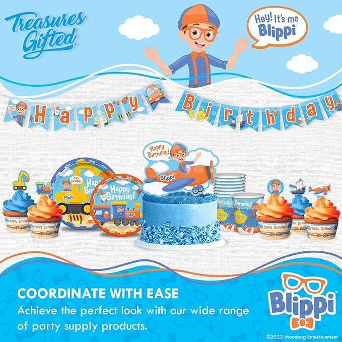 Treasures Gifted Officially Licensed Blippi Birthday Banner - Vehicle Happy Birthday Party Supplies and Decorations