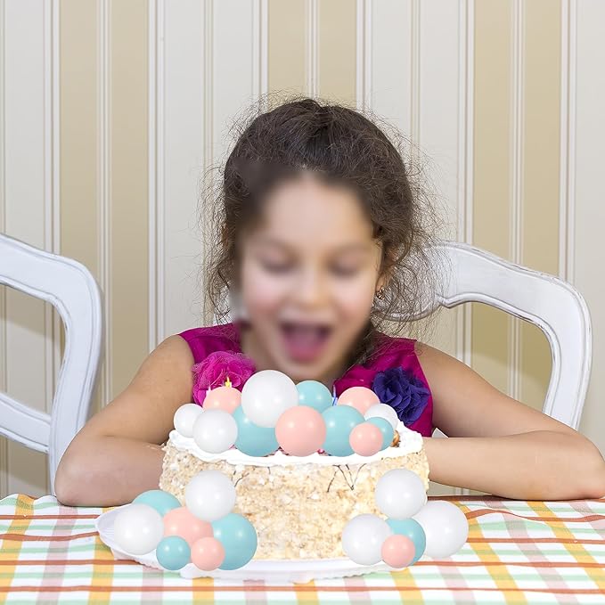 Gyufise 30Pcs Balls Cake Topper Foam Ball Cake Picks Faux Pearl Ball Shaped Cupcake Insert Cake Topper for Baby Shower Wedding Anniversary Kids Birthday Party Cake Decorations White Blue Pink
