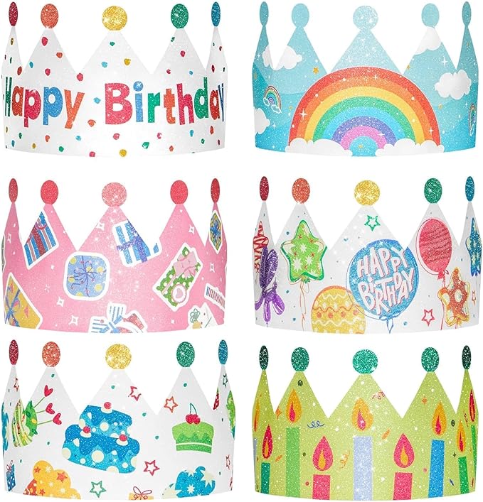 WERNNSAI Birthday Crowns -12PCS Birthday Party Hats with Elastic Band For Family Classroom Party Supplies Colorful Colorful Paper Party Hats