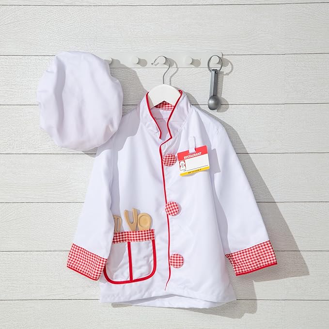 Melissa & Doug Chef Role Play Costume Dress-Up Set (8-Piece) - Chef's Jacket, Hat, Name Tag - Pretend Chef Dress up Outift with Realistic Accessories, Kids Dress Up for Toddlers & Children Ages 3+