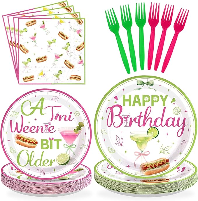 96Pcs Weenies and Tinis Birthday Decorations Hotdog Martini Plates and Napkins Tinis Bit Older Birthday Decoration Favors for Women Girls Hotdog BBQ Themed Bday Bachelorette Party Supplies Serves 24