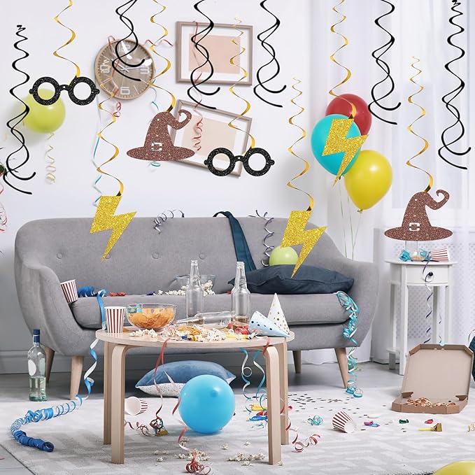 Maicaiffe Magic Theme Wizard Hanging Swirl Decorations - Glitter 18 Pcs Boy Birthday Party Supplies - Boys Girls Birthday Streamers - Halloween Party Foil Swirls Ceiling Decorations