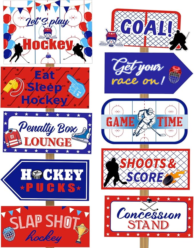 Gueevin 20 Pcs Party Supplies Decorations Home Sign Cutouts for Party Decorations Supplies(Hockey)