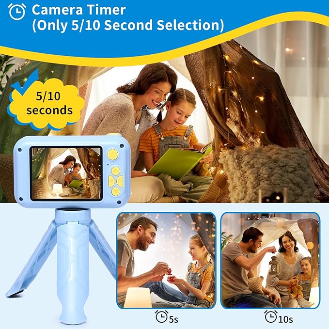Kids Camera,2.4in IPS Screen Digital Camera,180°Flip Lens Camera,Children Selfie Camera with Playback Game,Christmas/Birthday Gift for 4 5 6 7 8 9 10 11 Year Old Girl Boy (Blue)