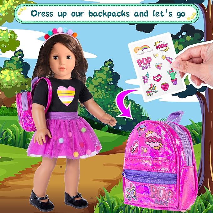 ebuddy 18 Inch Doll Clothes and Accessories Doll Travel Set with Suitcase Roller Skates School Supplies Playset Purple Unicorn Set Including Dress,Suitcase, Roller Skates,Hairpin,Hair Ring(No Doll)