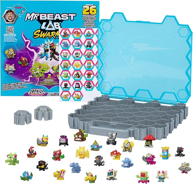 MrBeast Hive Collector Pack Holds 70+ Micro Beasts, with 26 Micro Beasts Including 2 Exclusive Glow-in-The-Dark Swarms, 26 Stickers and 2 Fusion Caps to Continue to Build Out Your Own MrBeast Lab!