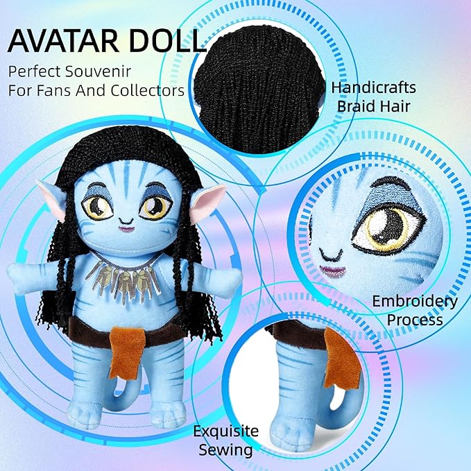 Avatar Plush Toy and Cosplay Enamel Charm Bracelet for Fans, Avatar Na'vi Anime Accessories, Themed Jewelry and Baby Doll Toys Christmas Birthday Gift for Kids Women