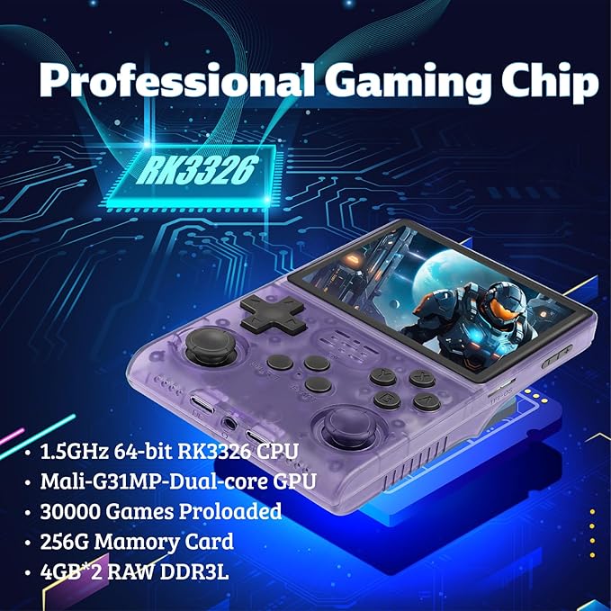 R40S Pro+ Handheld Game Console, 30000 in 1 Games Mini Retro Video Console, 3.5-Inch IPS Screen,256GB TF Memory Memory,Built in 45+ Emulators,3800mAh Battery (Transparent Purple 256G)