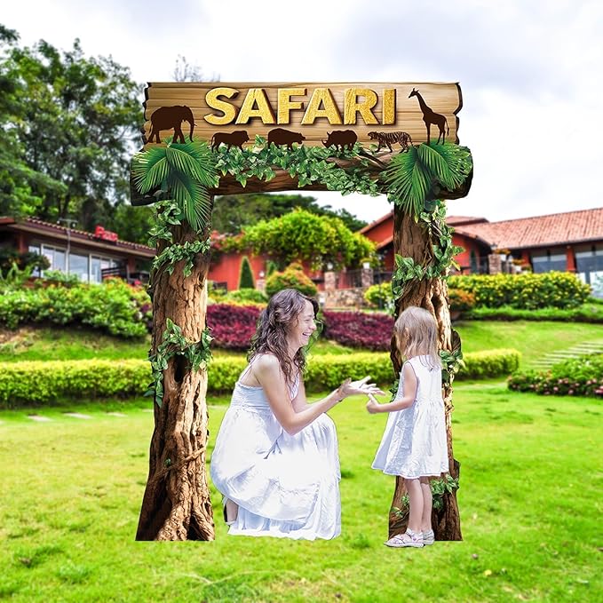Jungle Animals Birthday Party Decorations Safari Porch Banner Backdrop Safari Party Supplies Door Decoration Banner Photo Booth Backdrop Hanging for Zoo Animals Birthday Photo Booth Props