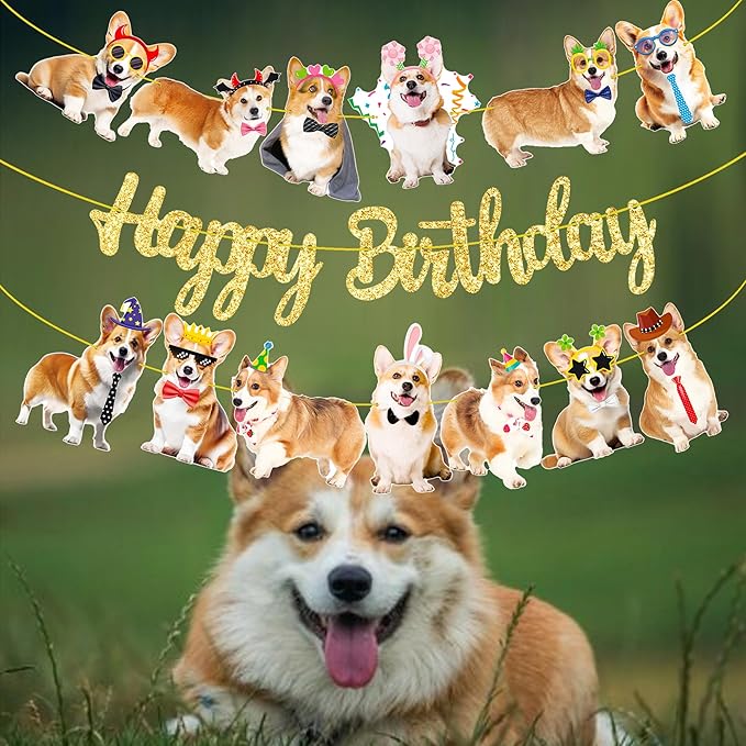 Corgi Birthday Party Banners 3Pcs Corgi Birthday Decorations Dog Banner Dog Party Decorations for Pet Puppy Baby Shower Supplies