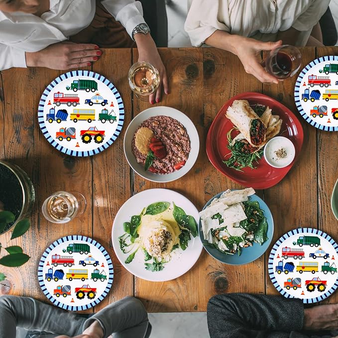 Transportation Birthday Decorations Trucks Party Plates Tablecloth And Napkins Vehicles Traffic Cars Transport Party Tableware Construction Party Supplies for Kids Boys | Serves 20 Guests