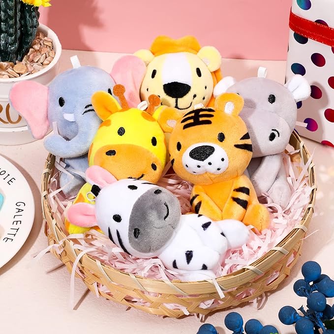 Aoriher 6 Pcs Mini Stuffed Forest Animal Bulk Jungle Plush Animal 4 Inch Plush Elephant Lion Tiger Giraffe Panda for Baby Shower Christmas Birthday Gift Stuffer Themed Party Decoration(Lovely)