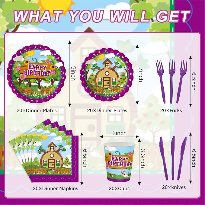 120Pcs Cartoon Bear Party Supplies,Disposable Tableware Set,Include Plates Napkins Cups Forks Cartoon Bear Themed Paper Plates Set for Birthday Serves 20