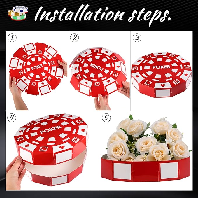 24 Pcs Casino Theme Party Decorations 9 Inch Large Poker Chip Favor Boxes Jumbo Chip Table Centerpiece for Game Night New Year Prom Party Supplies, Multicolor