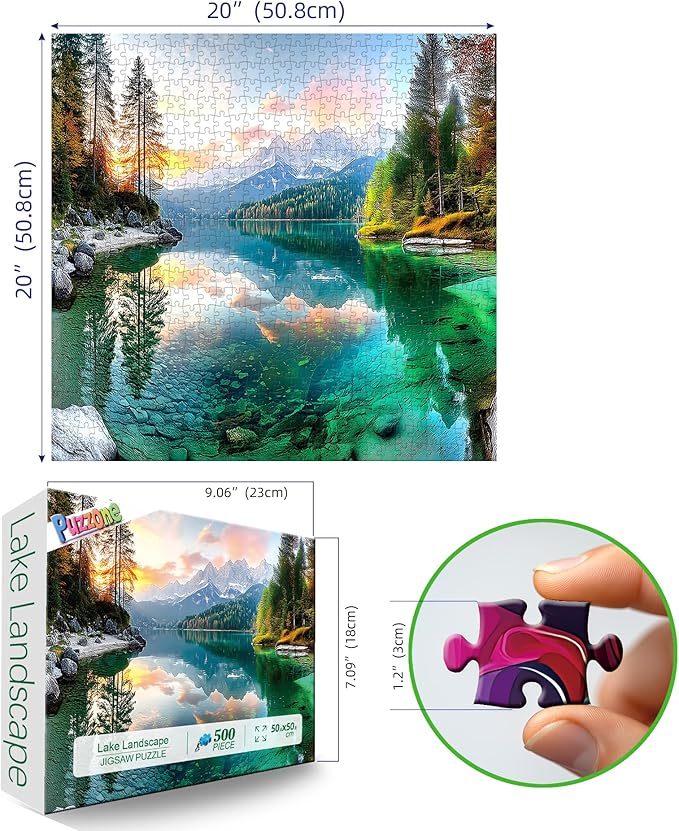500 Pieces Jigsaw Puzzle for Adults Mountain Lake Landscape Beautiful Sunset Nature Scenery Jigsaw Puzzle with Letters on Back Family Seniors Challenge Game Nights Gift（20x20 inch）