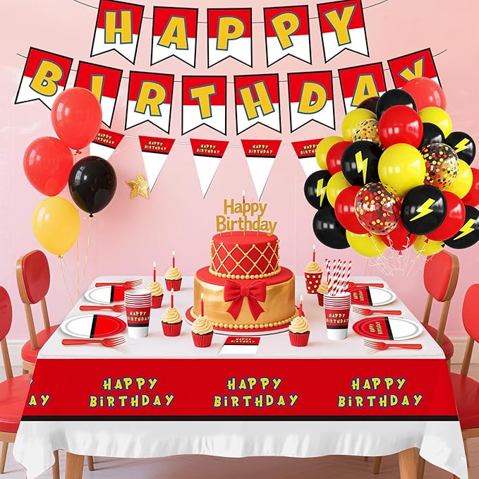 196Pcs Cartoon Animation Birthday Party Supplies Decorations for Birthday,Cartoon Theme Party Favors Including Banner, Plates, Cups, Napkins, Cutlery and Tablecloth for 24 Guests