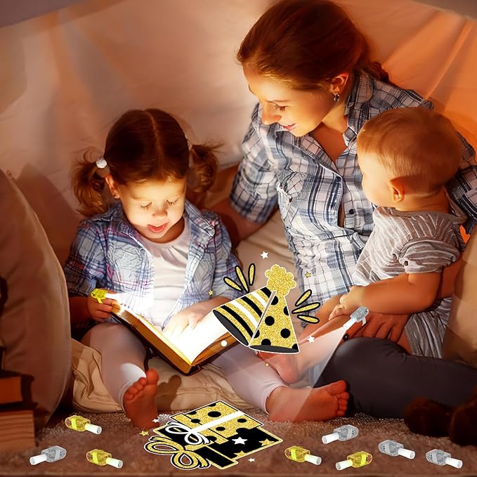 36PCS Happy New Year Finger Lights Happy New Year Eve Party Favors Glow in the Dark Light Up Finger Lights Black Gold Toys Bulk for Kids Birthday Party Goodie Bag Stuffer Birthday Gift Classroom Prize